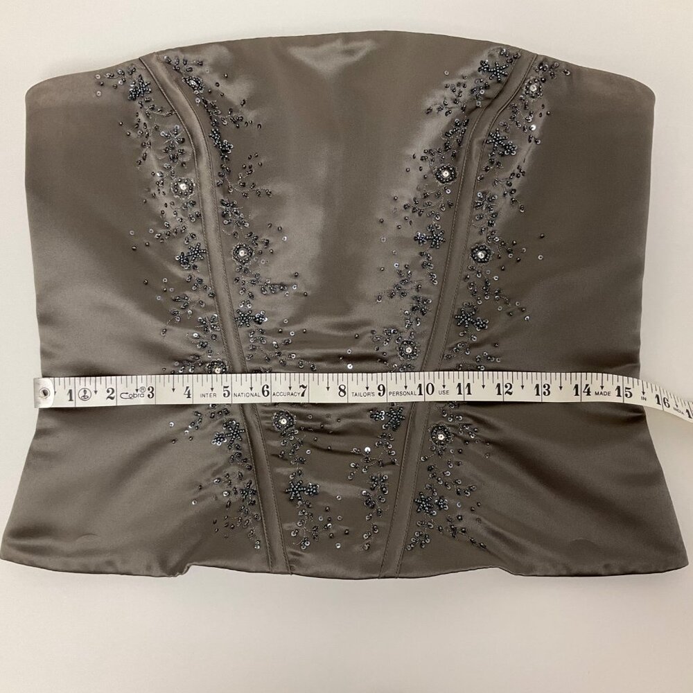 New Image Two-Piece Gray Corset Sweep Train Silk Womens Sz 10 Formal Dress Prom - Picture 10 of 16